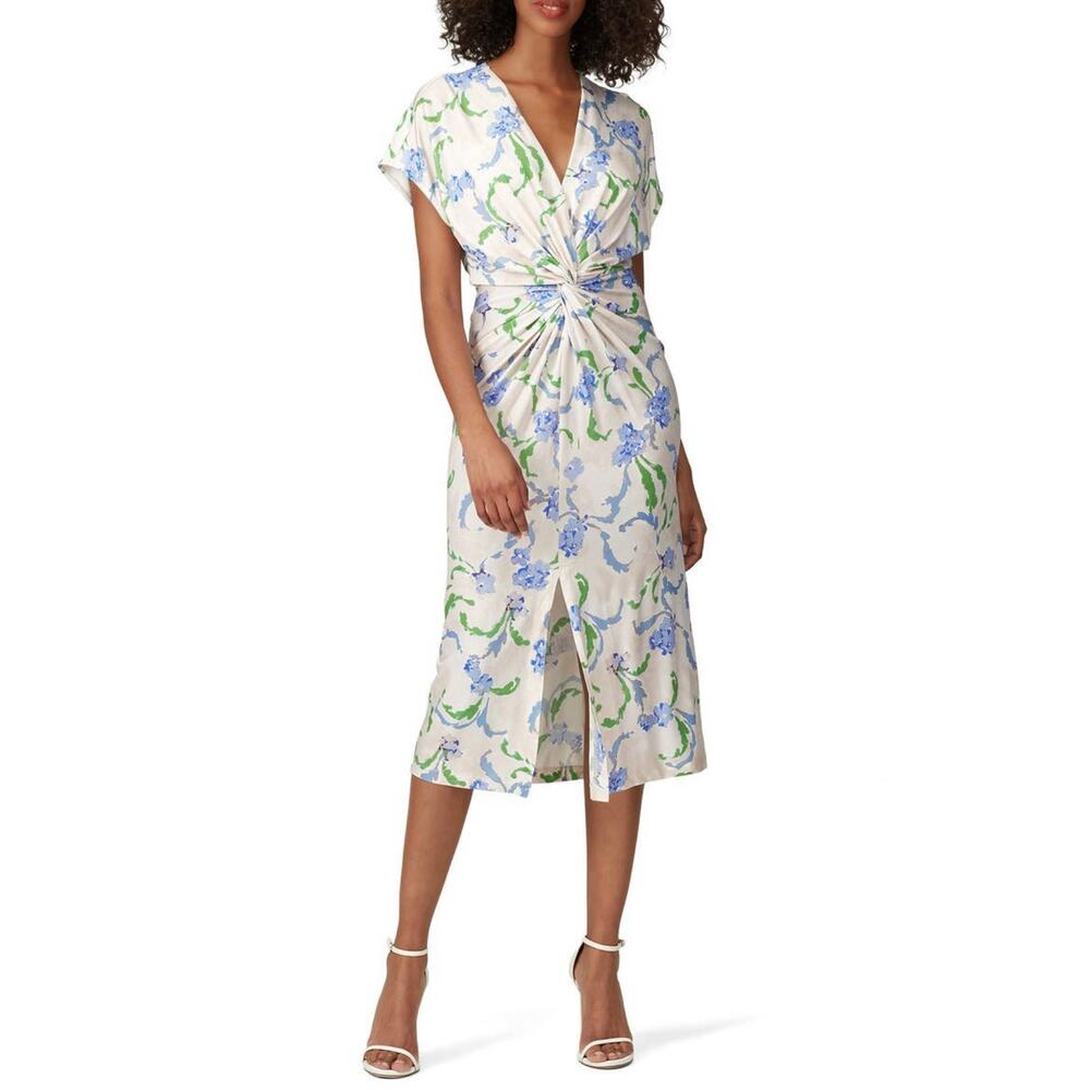 Prabal Gurung Collective Brushstroke Floral Twist V-Neck Midi Dress Size 6
